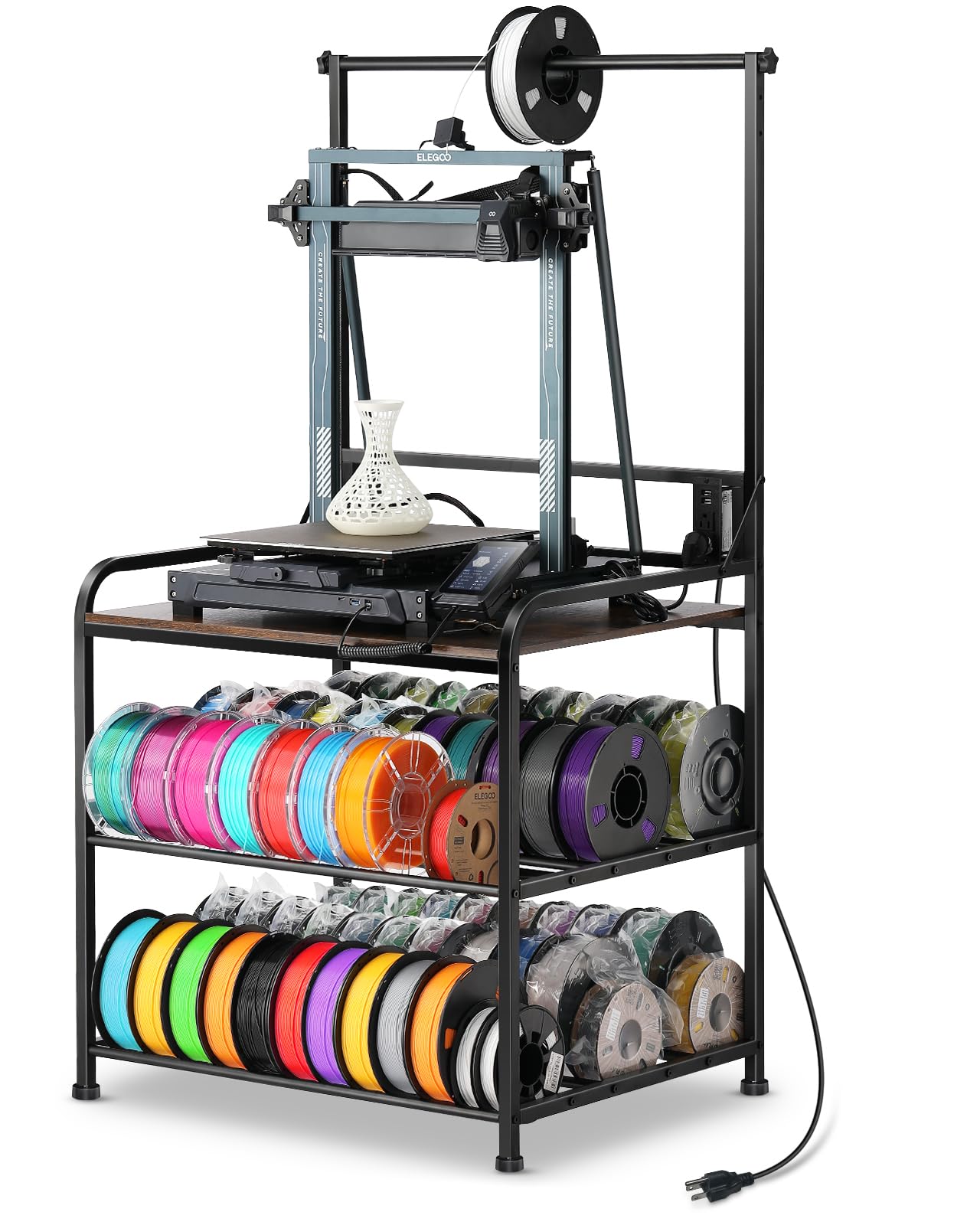 3D Printer Filament Storage Rack with Wheels - Heavy Duty Rolling 3D Printing Stand Organizer for PLA, ABS, PETG Spools | Perfect for Garage, Office & Workshop Organization