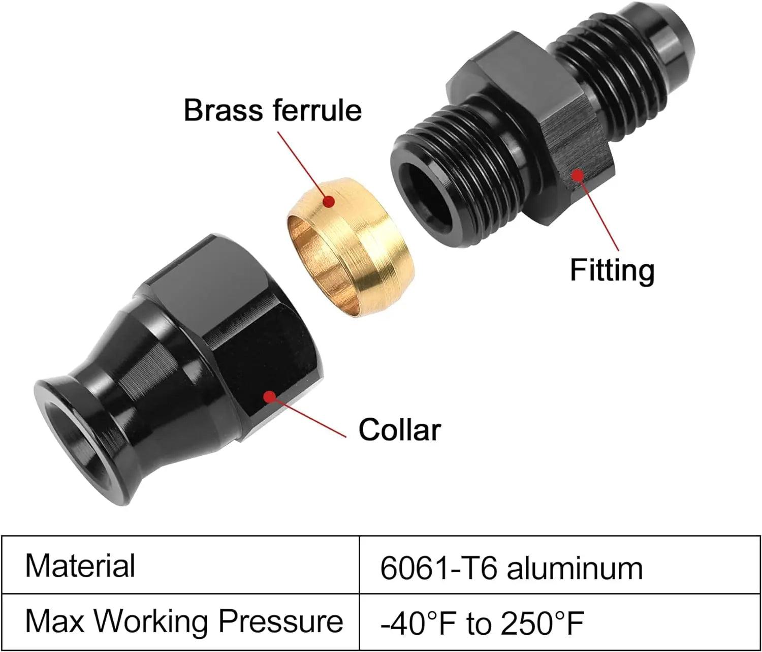 EVIL ENERGY AN Male to Hardline Compression Fitting Adapter - 6AN 8AN 10AN 12AN Aluminum Black Fittings for Fuel Oil Coolant Lines - Perfect for Automotive, Racing & Performance Upgrades