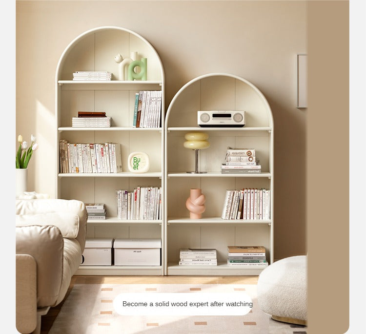 Solid Poplar Wood Arch Bookcase - Display Cabinet & Bookshelf in Cream for Living Room, Bedroom & Office Storage