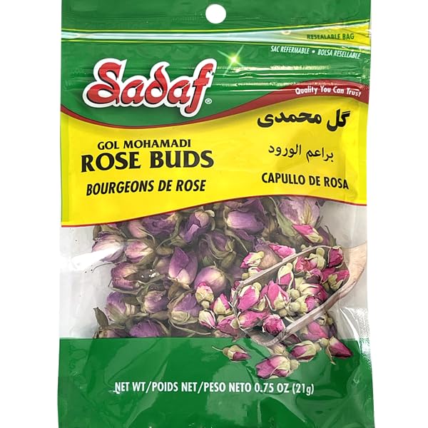 Premium Sadaf Dried Rose Buds (Gol Mohamadi) - 100% Natural Kosher Certified Rose Petals for Tea, Baking & Cooking - 0.75oz Resealable Bag - Perfect for Herbal Tea, Desserts, Middle Eastern Cuisine & Aromatherapy