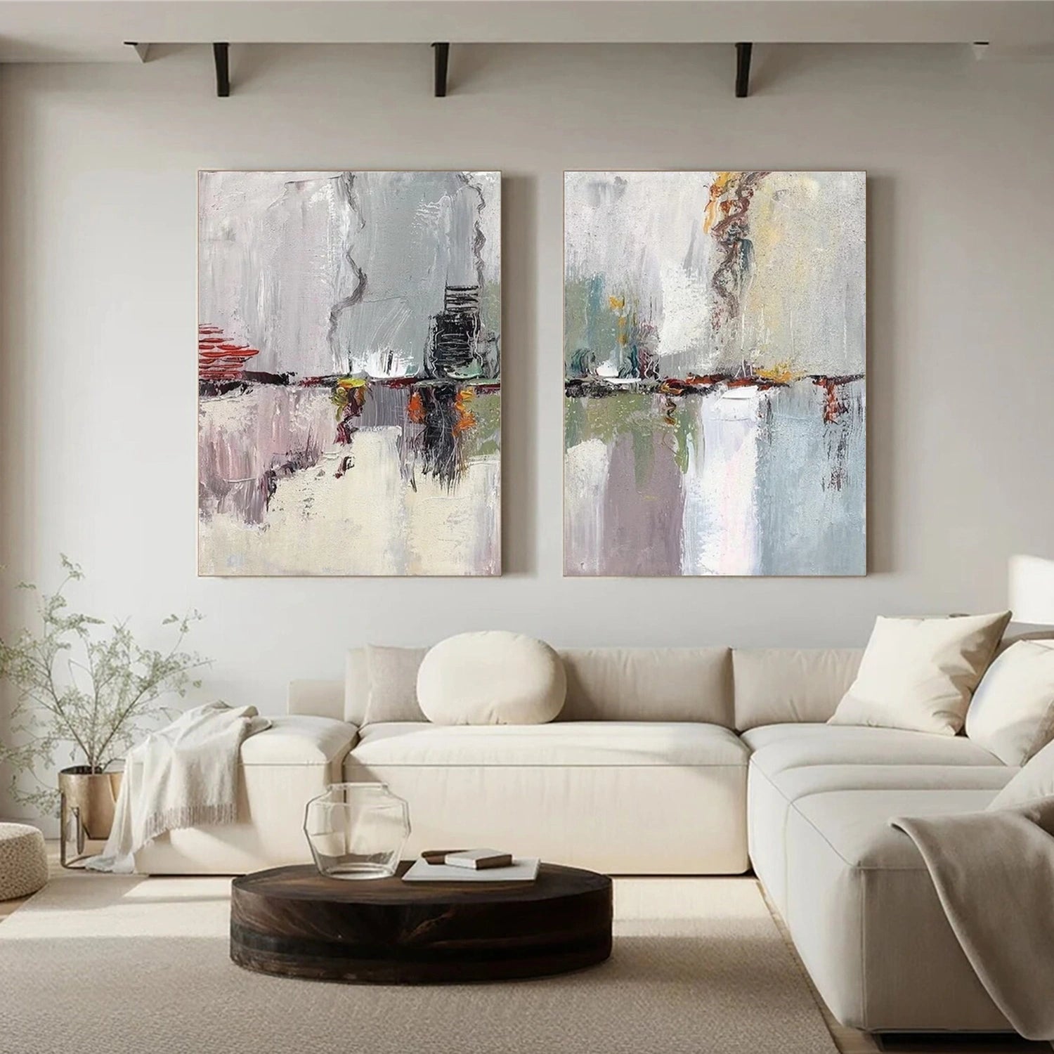Abstract Painting Set of 2 Modern Wall Art - #AB 444 - Perfect for Living Room, Bedroom & Office Decor