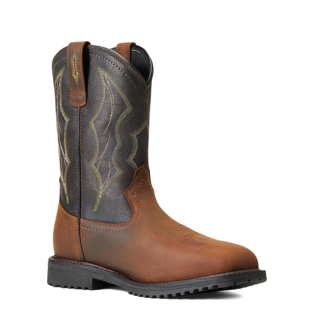 **RigTek Composite Toe Waterproof Work Boots for Men - Wide Square Toe, Distressed Brown - Ideal for Construction, Outdoor & Heavy Duty Jobs**