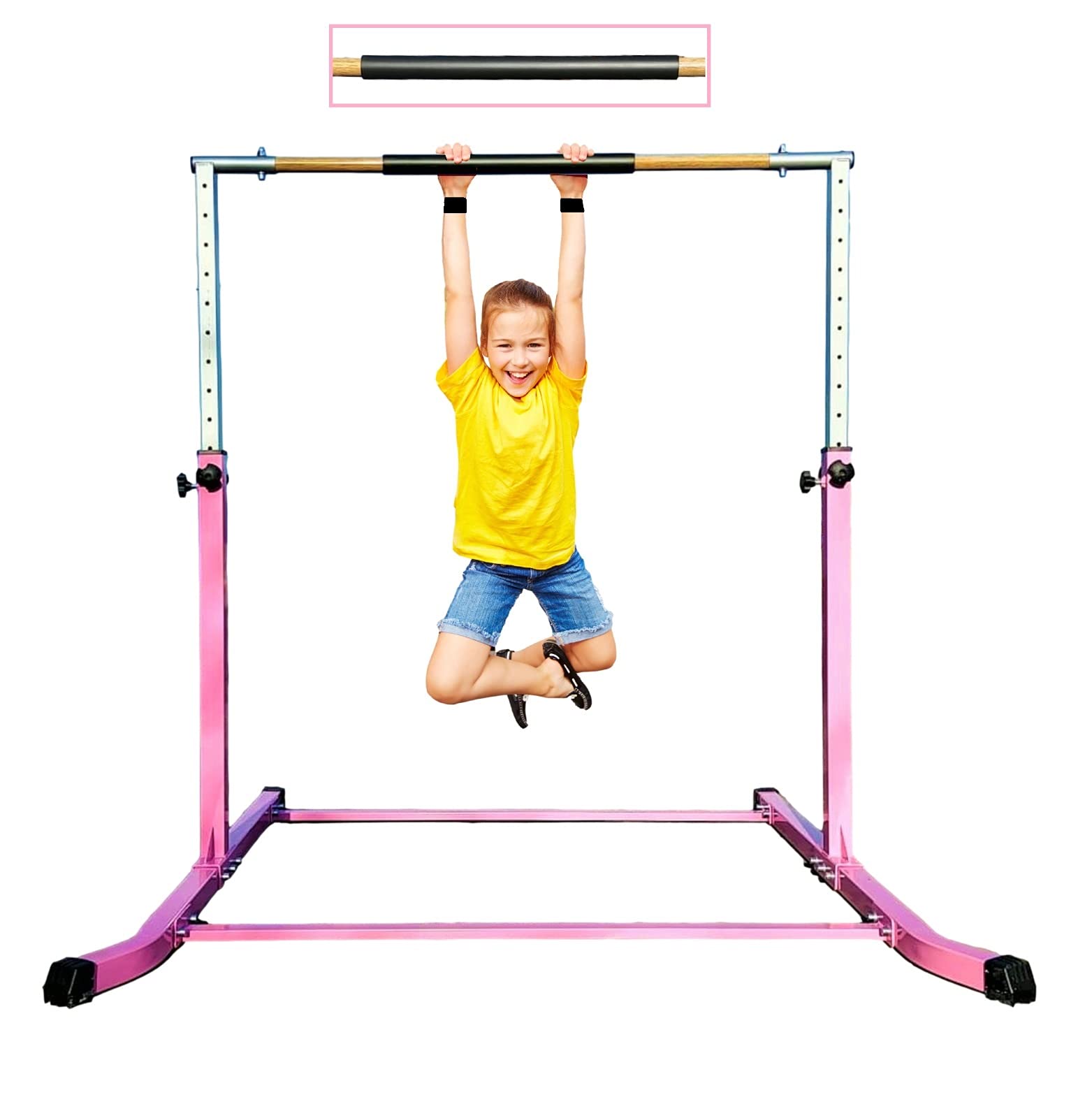 ToyKraft Adjustable Gymnastics Bar for Kids & Adults - Pink Horizontal Kip Bar for Home Training, Strength Exercise & Gymnastics Practice - Perfect for Indoor/Outdoor Use in Playroom, Backyard or Gym