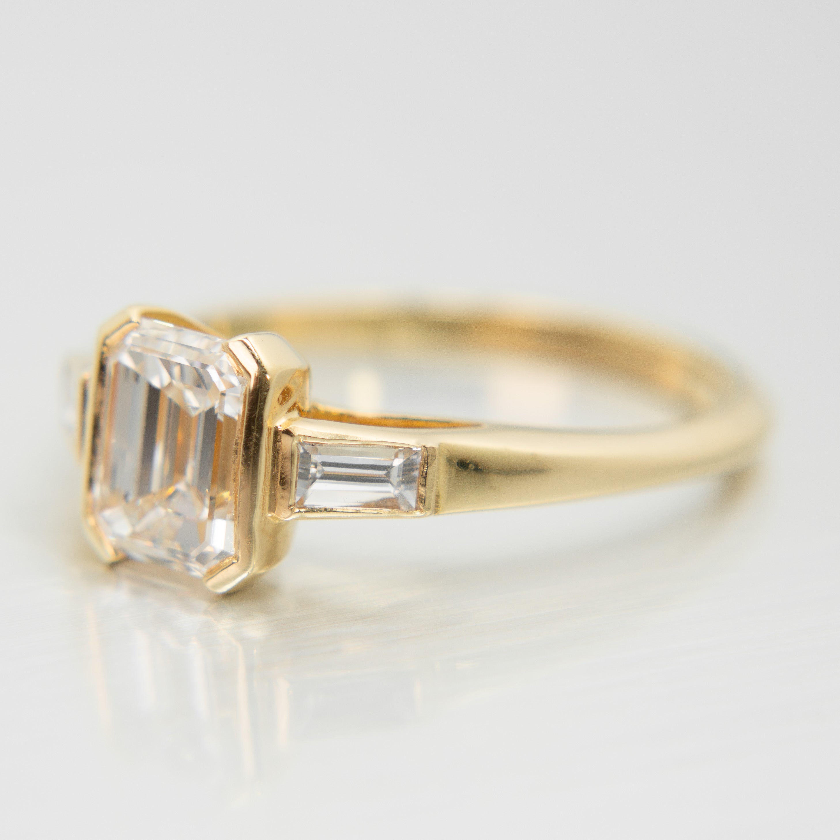 18K Yellow Gold Emerald Cut Diamond Trilogy Engagement Ring for Women - Perfect for Proposals, Anniversaries & Special Occasions