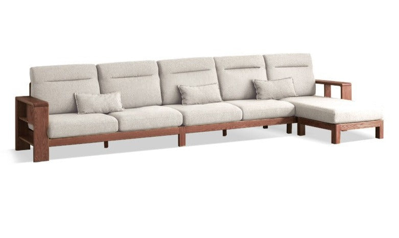 Premium Oak Solid Wood Sectional Sofa Set - Modern L-Shaped Couch with Storage for Living Room, Lounge & Family Room - Durable Hardwood Furniture for Home Decor