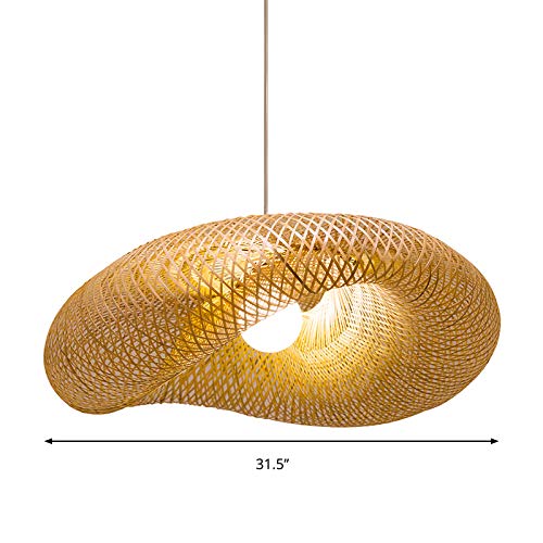 Modern Bamboo Pendant Lighting for Kitchen Island - 31.5 Inch Beige Hanging Light Kit for Dining Room & Breakfast Bar - Eco-Friendly Dimmable Chandelier for Farmhouse & Contemporary Decor