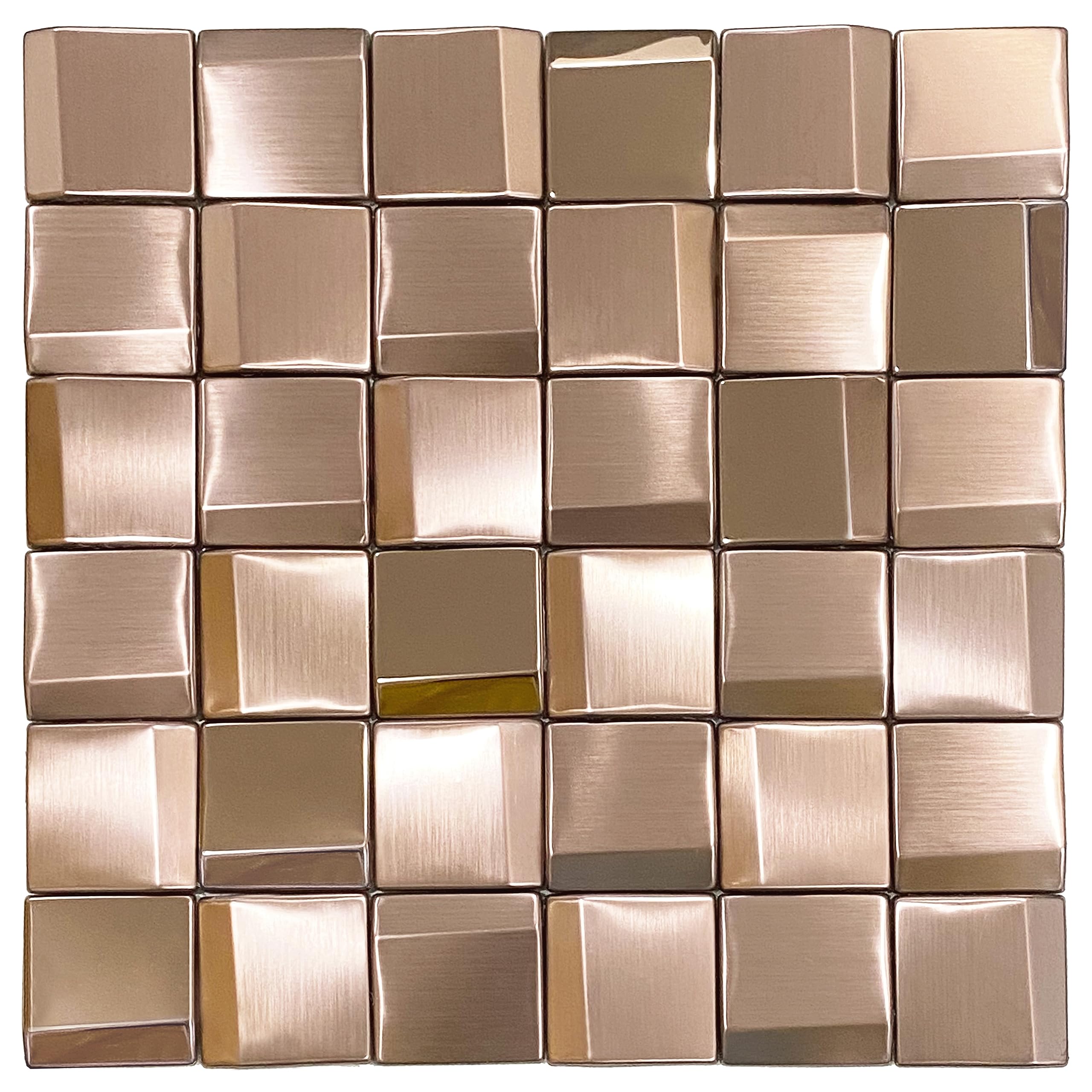 3D Copper Tile Backsplash - Peel and Stick Accent Wall Panels (5 Sheets) - Dimensional Wall Tiles for Kitchen, Bathroom & Home Decor