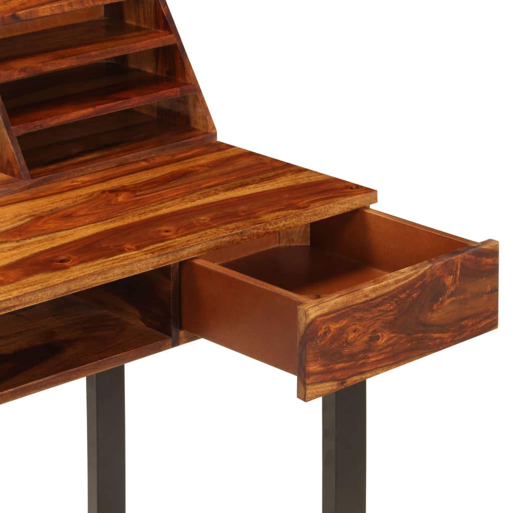 Solid Sheesham Wood & Steel Home Office Desk - 43.3