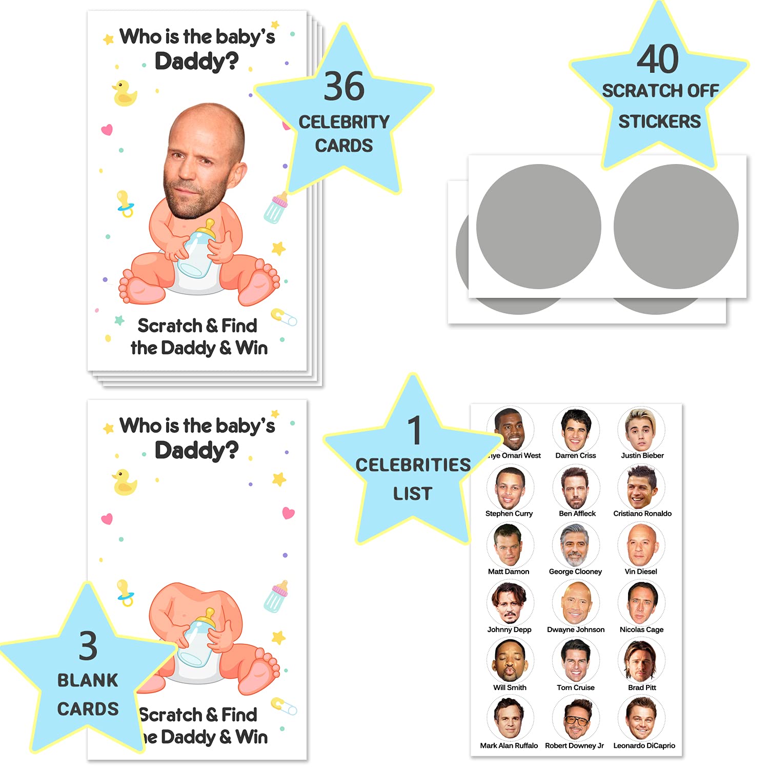 40 Fun Baby Shower Games - Scratch Off Lottery Ticket Raffle Cards for Gender Reveal & Baby Shower Party - Who's the Daddy Game - 40 Premium Cards - Perfect for Baby Showers, Gender Reveal Parties & Family Gatherings