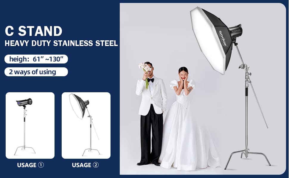 Heavy Duty 10.8ft/330cm C Stand with Holding Arm, Sandbag & Accessories - Professional Stainless Steel Photography Light Stand for Studio, Video, Monolight & Softbox Shooting | Perfect for Photography Studios, Film Sets & Video Production
