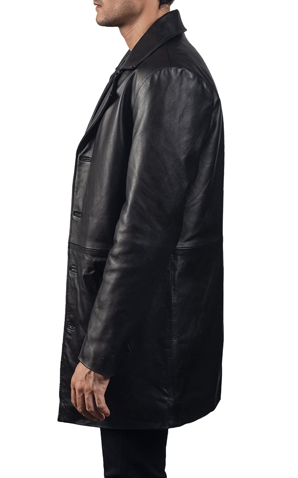 Premium Black Cowhide Leather Trench Coat for Men - Genuine Leather Jacket | Classic Outerwear for Business, Dating & Formal Occasions