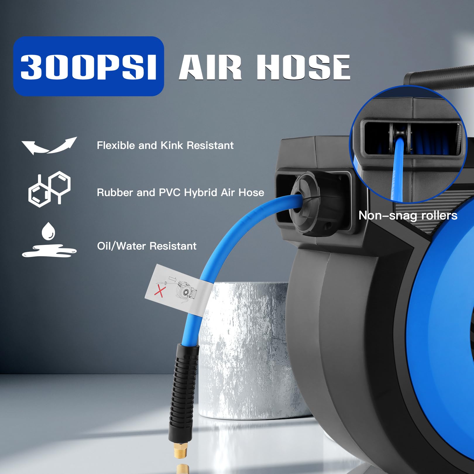80FT + 6.5FT Retractable Air Hose Reel with Automatic Rewind | Wall Mount Pneumatic Hose for Garage & Workshop | 3/8