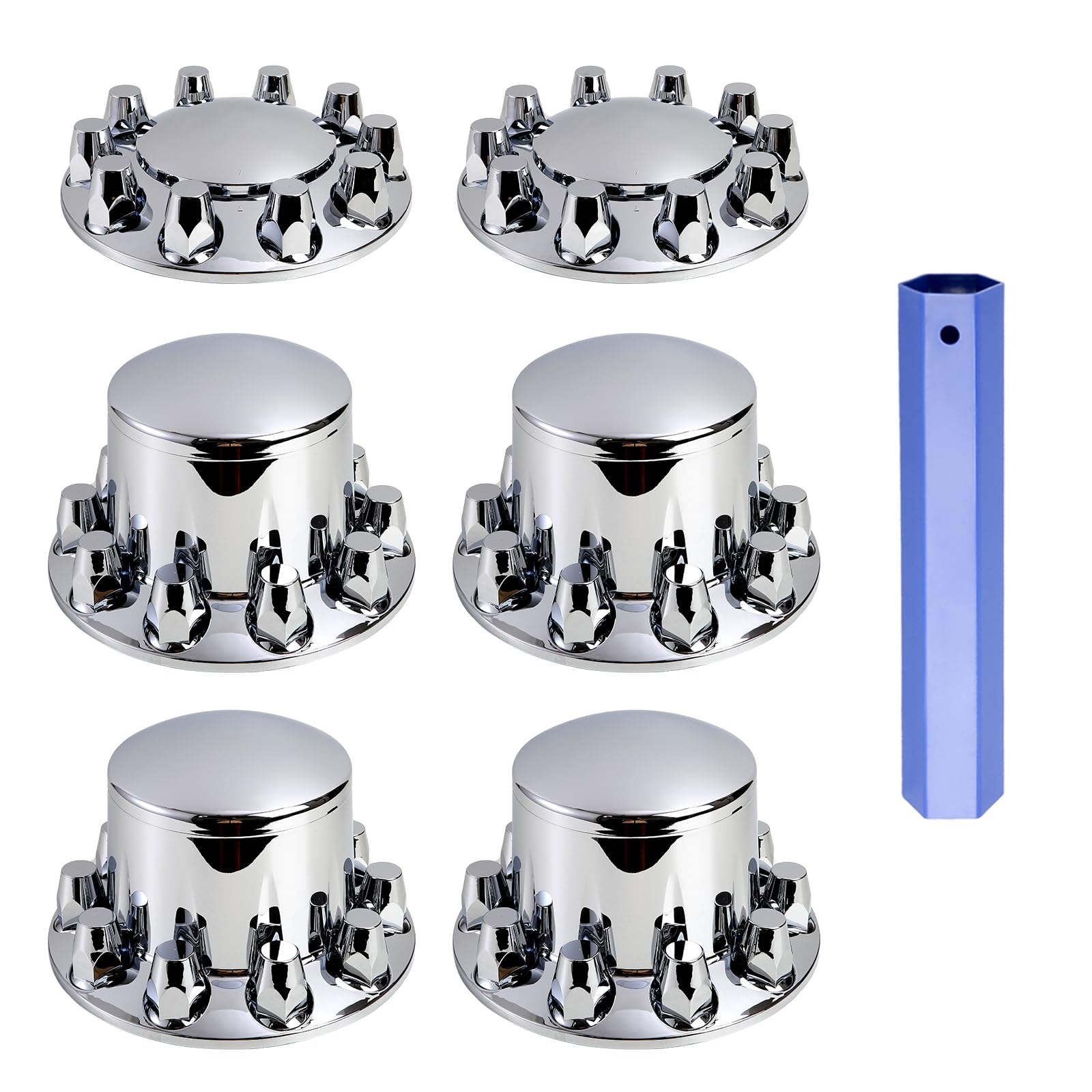 Chrome Semi Truck Wheel Covers - Set of 2 Front & 4 Rear Hub Covers with 33mm Thread-On Lug Nut Covers | Heavy Duty Protection & Style for Peterbilt, Kenworth, Freightliner | Installation Tool Included | Perfect for Long Haul Trucking & Fleet Maintenance