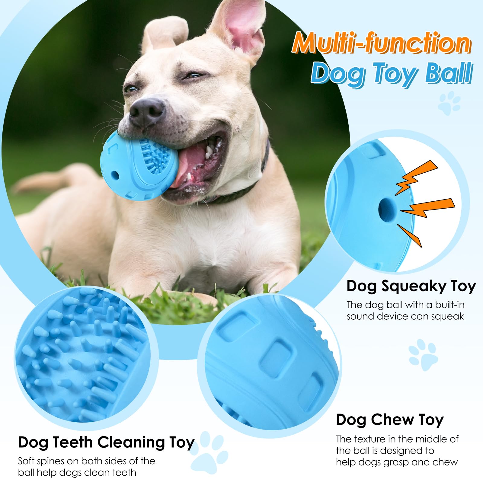 Indestructible Squeaky Dog Toys for Aggressive Chewers - Tough Chew-Proof Balls for Large & Medium Breed Dogs - Interactive Outdoor Pet Play & Training Gifts for Fetch, Exercise & Bonding