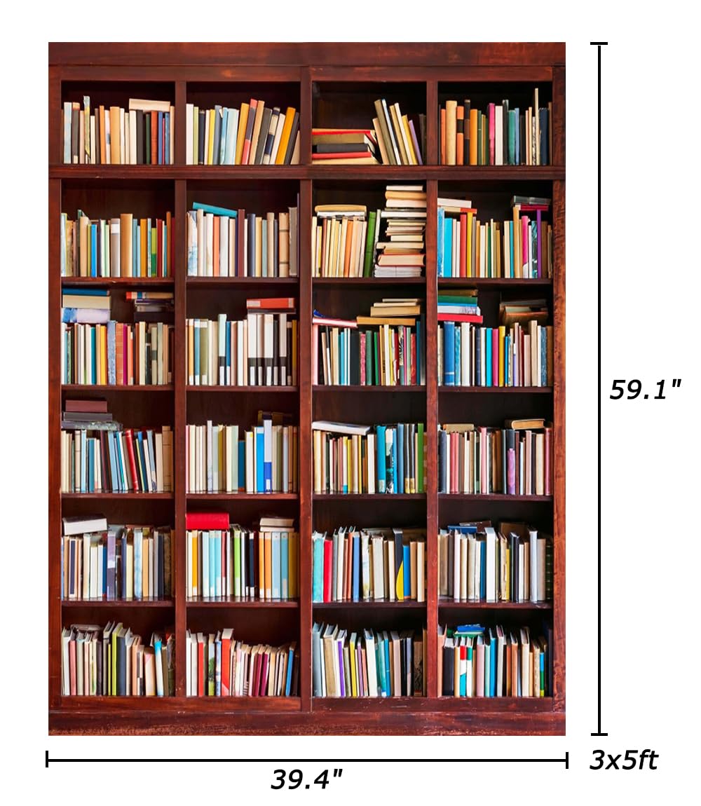 3x5ft Bookshelf Photography Backdrop - Vinyl Bookcase Background for Video Recording, Portrait Studio, Library & Book Store Decor - Ideal for Zoom Meetings, Video Calls, and Conference Backgrounds