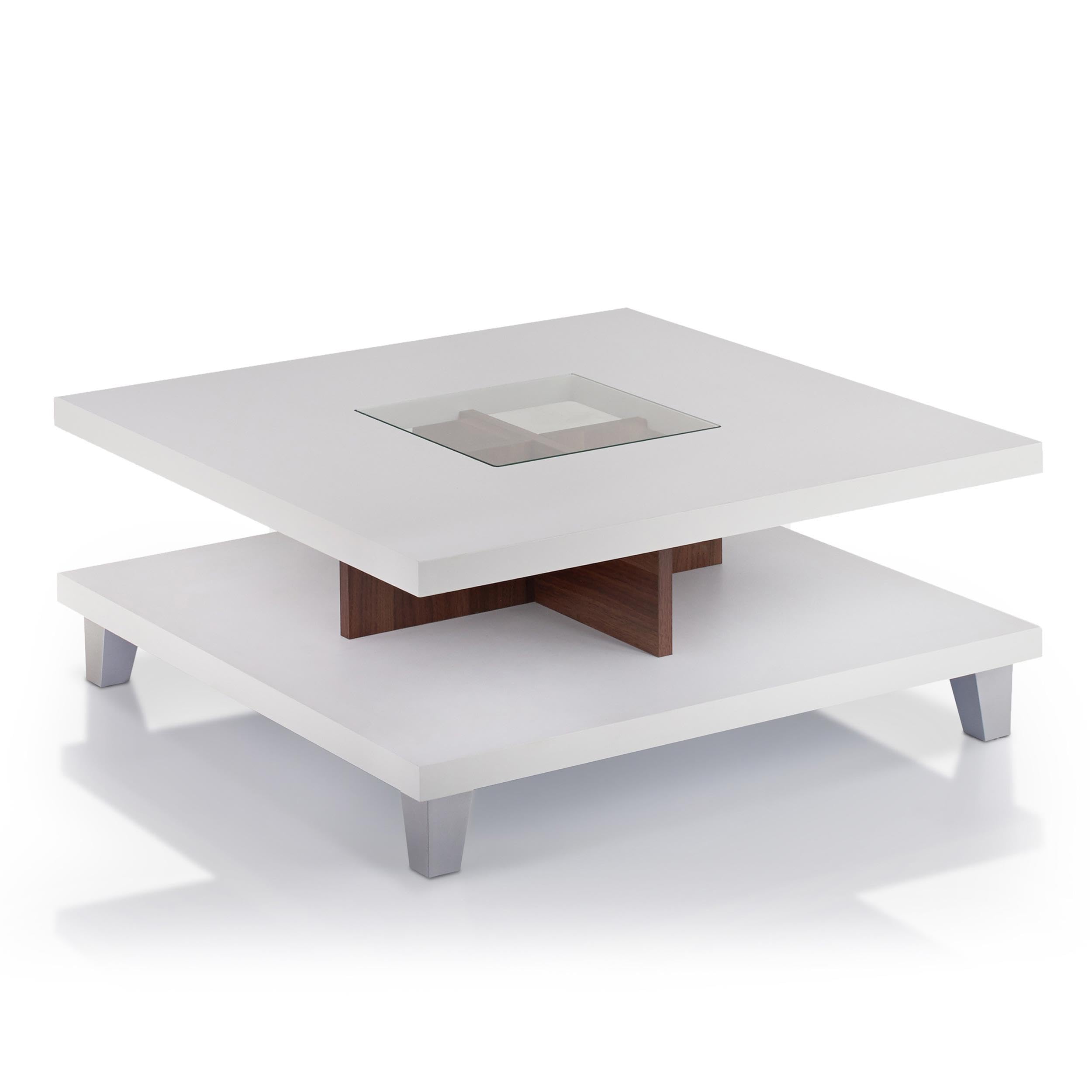 Furniture of America Calloway Solid Wood Square Coffee Table with Storage Shelf - Walnut Finish for Living Room, Lounge & Home Decor