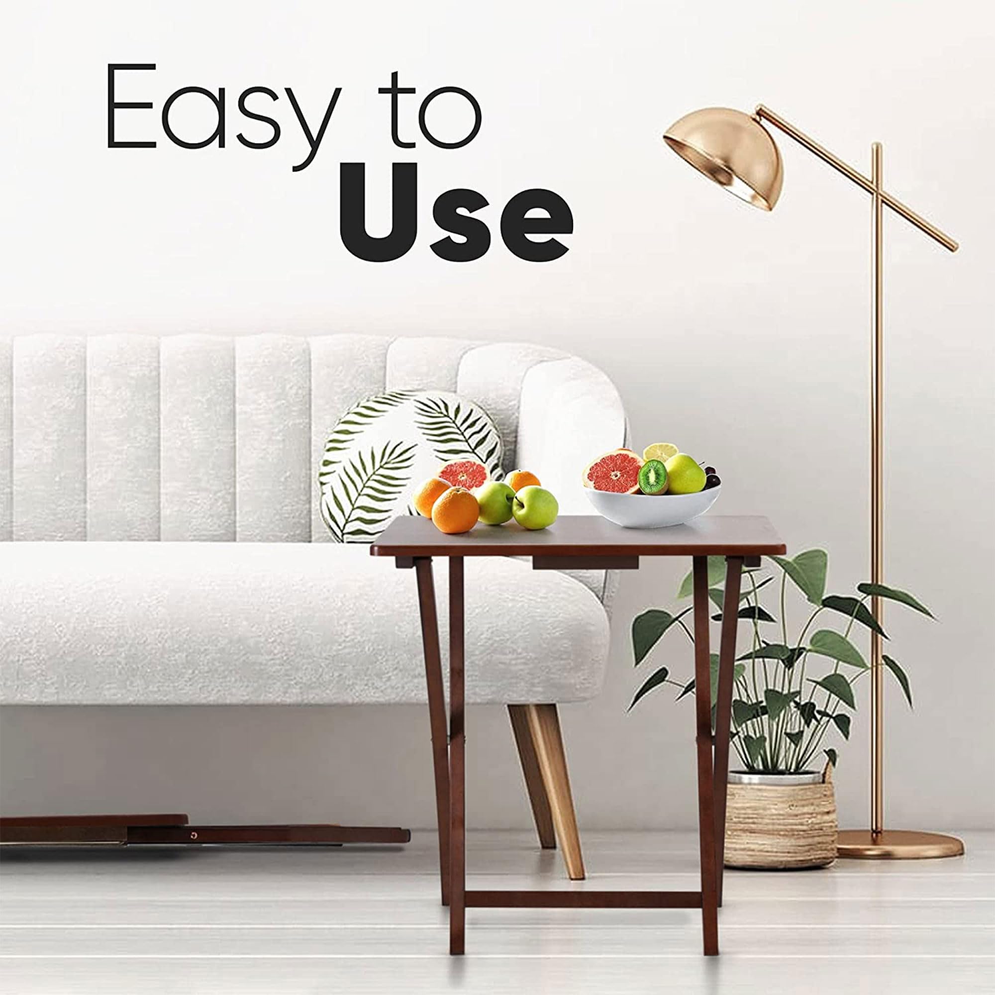 PJ Wood Portable Collapsible TV Snack Tray Table - Foldable Serving Stand for Sofa, Bed, Couch - Perfect for Home, Living Room, Dorm & Office - Honey Oak (4 Pack) - Ideal for Movie Nights, Breakfast in Bed & Snacking While Working