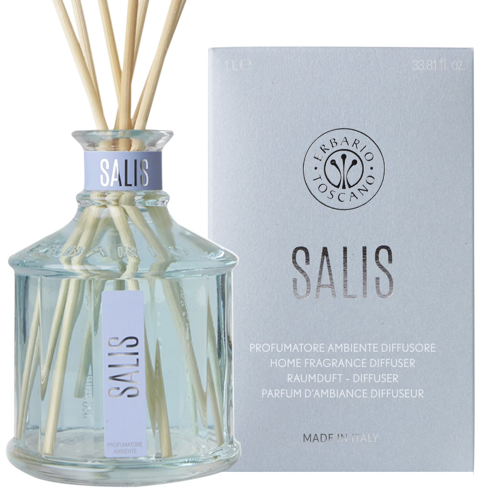 Erbario Toscano Salis Home Fragrance Diffuser 1L - Premium Italian Aromatherapy Essential Oil Diffuser for Living Room, Bedroom & Office - Long Lasting Scent