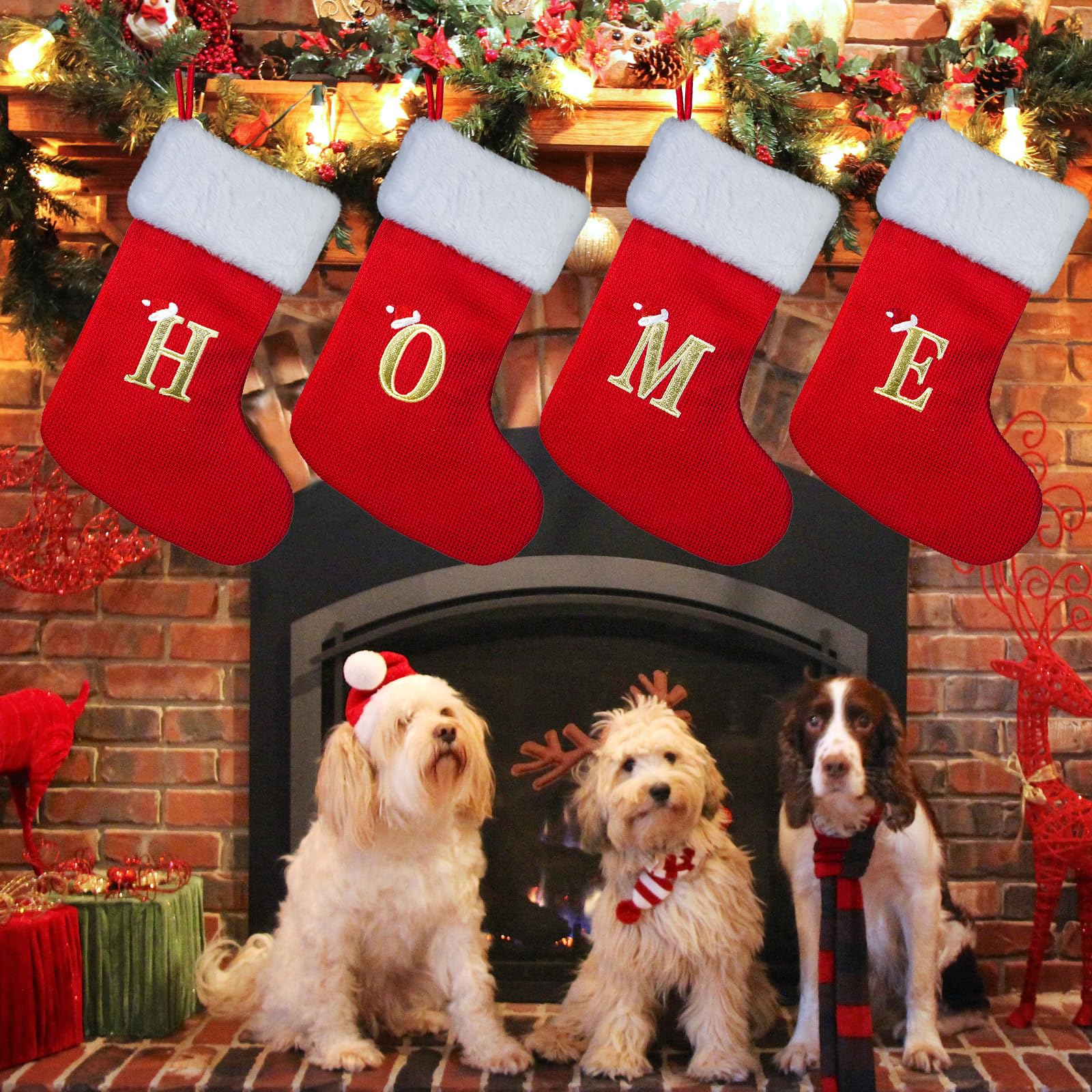 Personalized Monogrammed Christmas Stockings - 13 Inch Embroidered Initial Holiday Stockings for Mom, Dad, Kids, Women & Men - Red Festive Stocking with Custom Letter (M) - Perfect for Fireplace Decor, Gift Giving & Family Christmas Traditions