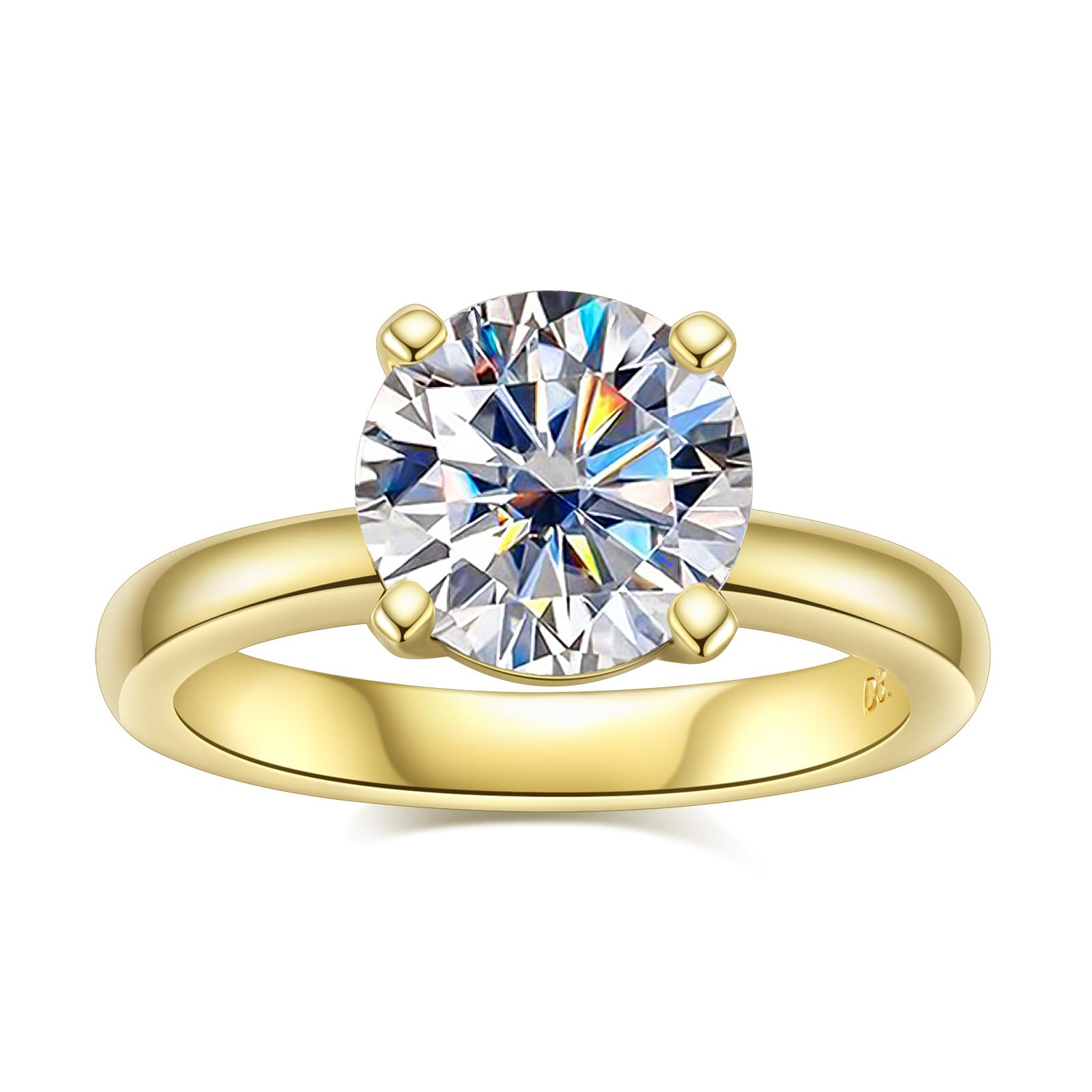 Moissanite Round Cut Engagement Ring for Women - D Color VVS1 Clarity, 14K Yellow Gold Plated 925 Sterling Silver Wedding Promise Band | Perfect for Proposals, Anniversaries & Special Occasions