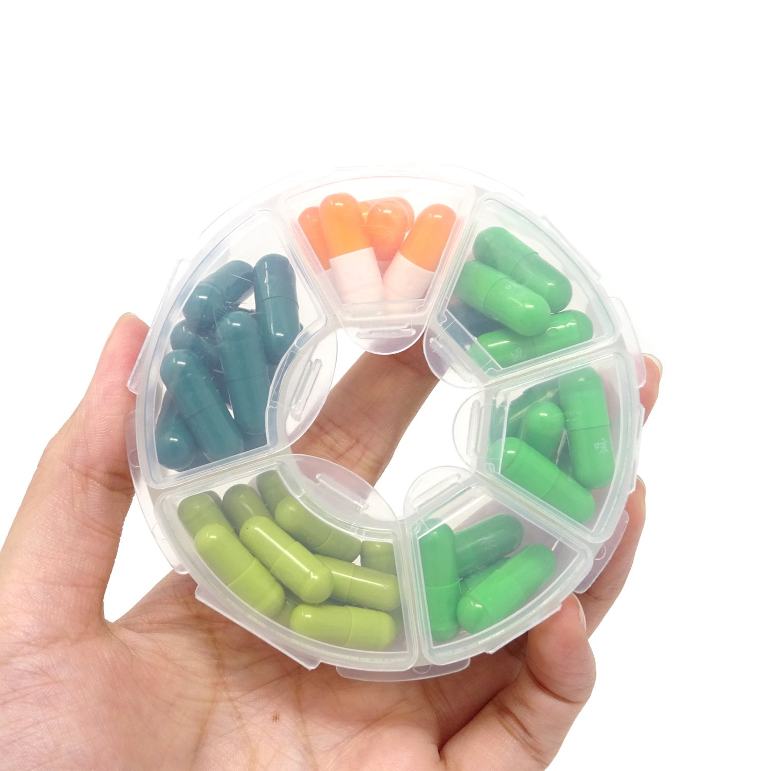 Honbay 2-Pack Clear Round Plastic Storage Organizer Box - 6 Compartment Small Jewelry Bead Container, Pill Case & Fishing Tackle Box for Travel, Home & Daily Use | Portable Storage Solution for Crafts, Medications & Small Items