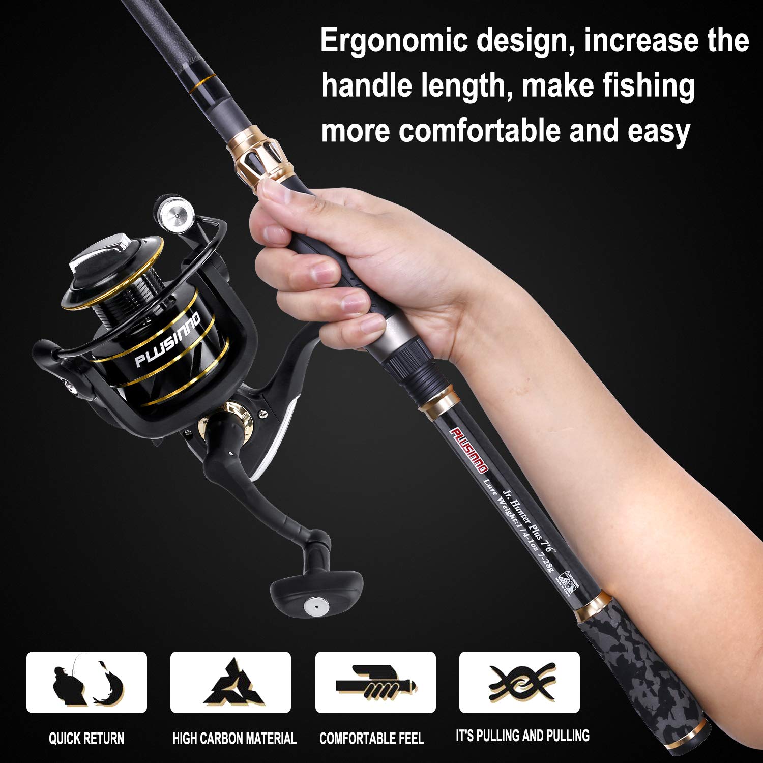 PLUSINNO Telescopic Fishing Rod and Reel Combo Kit with Spinning Reel & Carrier Bag - Lightweight Carbon Fiber Fishing Pole for Freshwater & Saltwater Fishing - Perfect for Men & Women (Great for Shore, Boat, and Travel Fishing Adventures)
