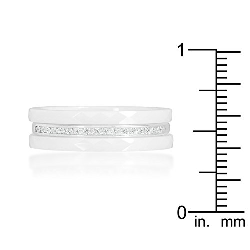 Elegant White Ceramic Triplet Ring with Cubic Zirconia - Size 5 | Dainty Stackable Band for Women, Perfect for Everyday Wear, Anniversary Gifts & Special Occasions