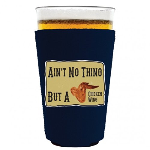 Chicken Wing Pint Glass with Navy Coolie - Perfect for Beer, Cocktails & BBQ Parties