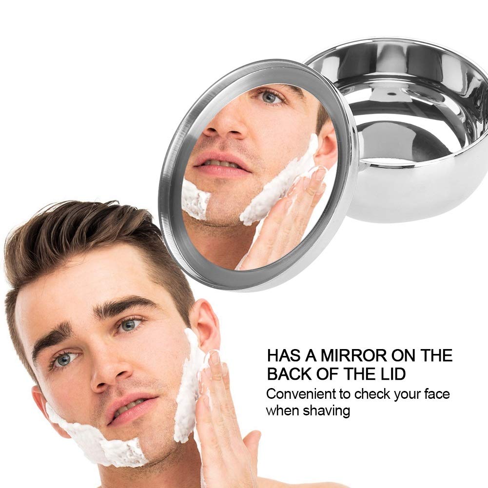 Premium Stainless Steel Shaving Bowl with Mirror Lid - Durable Men's Shaving Soap Cutter & Lather Bowl for Wet Shaving - Perfect for Barbershop, Home Grooming & Travel Shaving Kit