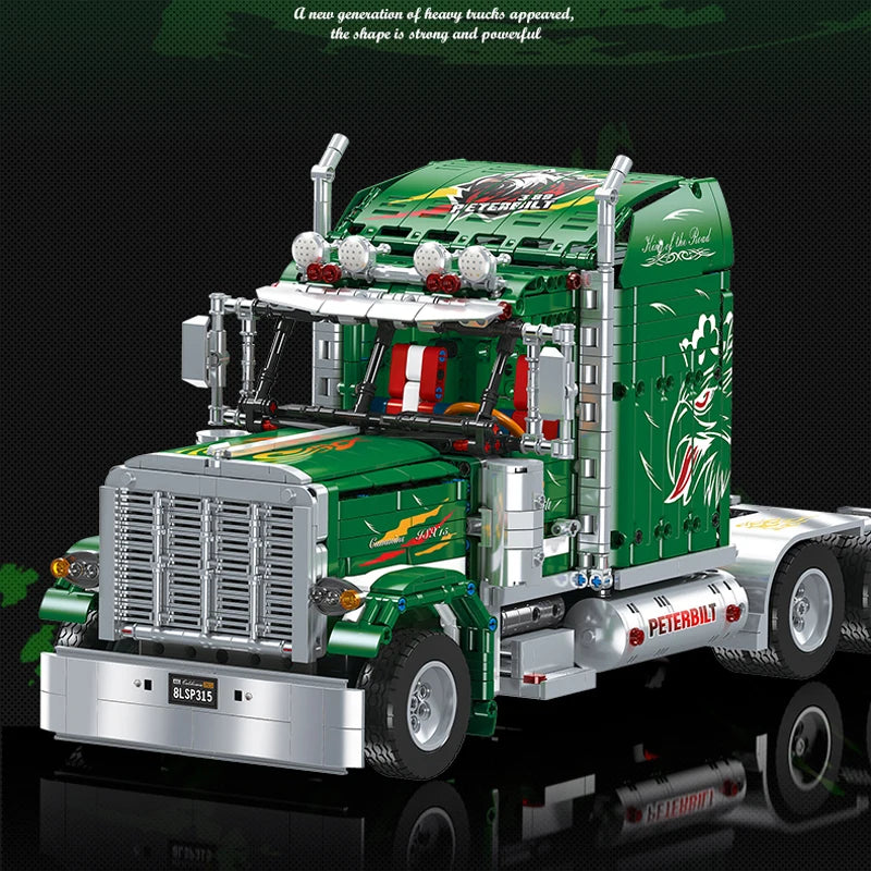 2105pcs JIESTAR JJ9069 Peterbilt 389 Truck Head Building Blocks Set - Compatible with Lego - Perfect for Truck Enthusiasts & Model Collectors - Great for DIY Projects, Gifts, and Home Decoration
