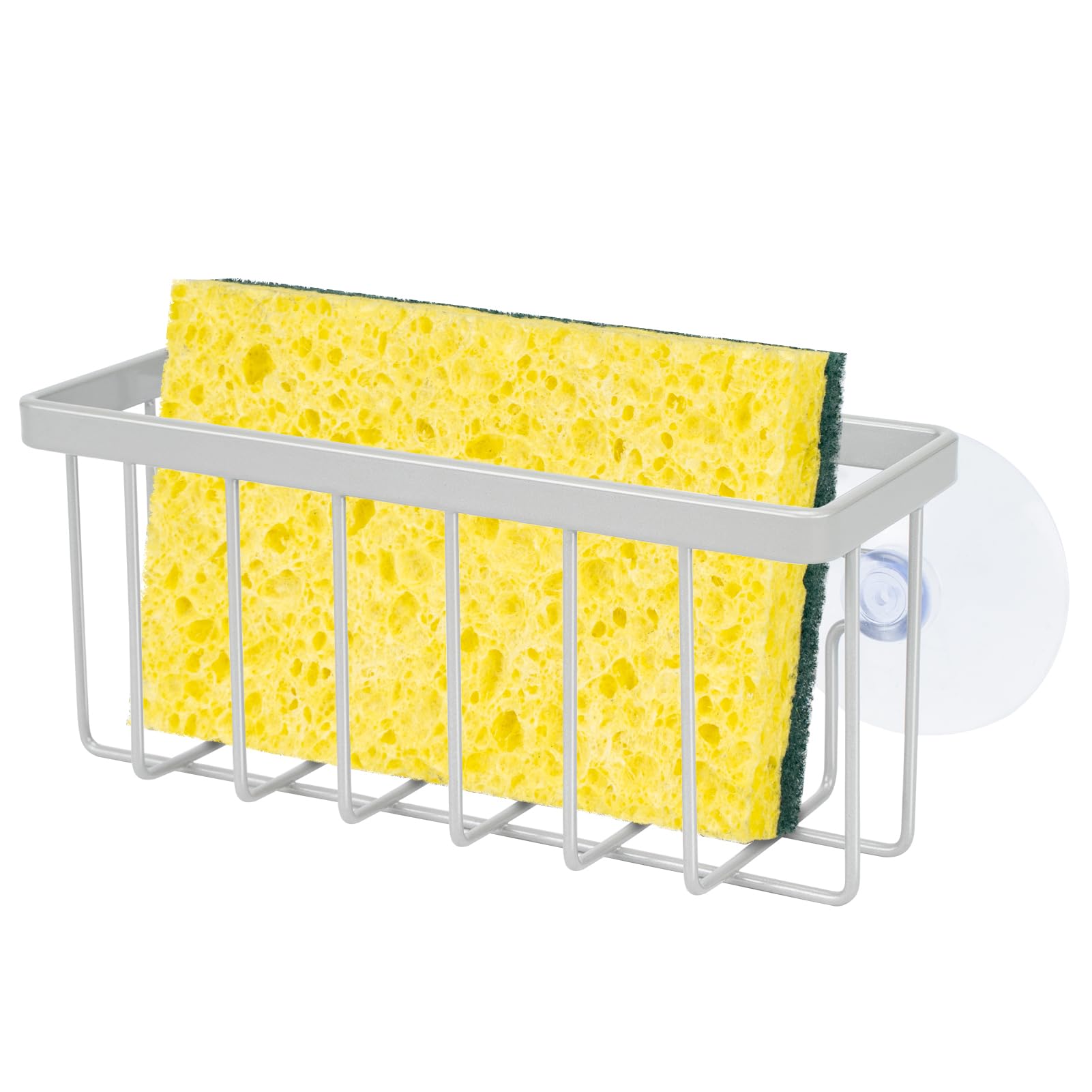 Stainless Steel Sponge Holder for Kitchen Sink - Durable Sink Caddy Organizer with Strong Suction Cups | Perfect for Dish Sponges, Scrubbers & Soap Bars - Keep Your Sink Area Clean & Tidy (Matte Silver)