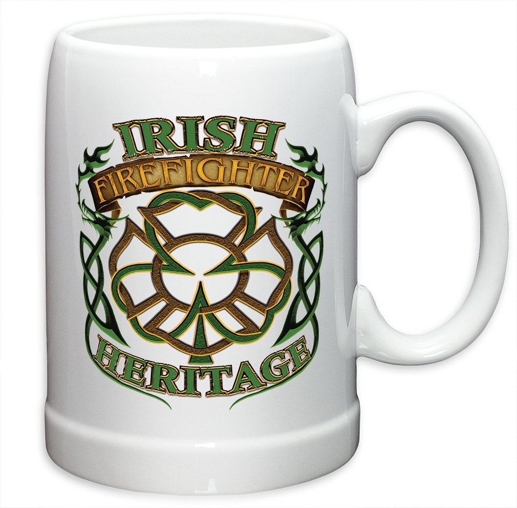 German Beer Stein Set of 12 (20oz) - Firefighter Themed Stoneware Mugs with Logo - Perfect Gift for Men & Women, Irish Heritage Collectibles - Ideal for Parties, Home Bars & Firefighter Appreciation Events