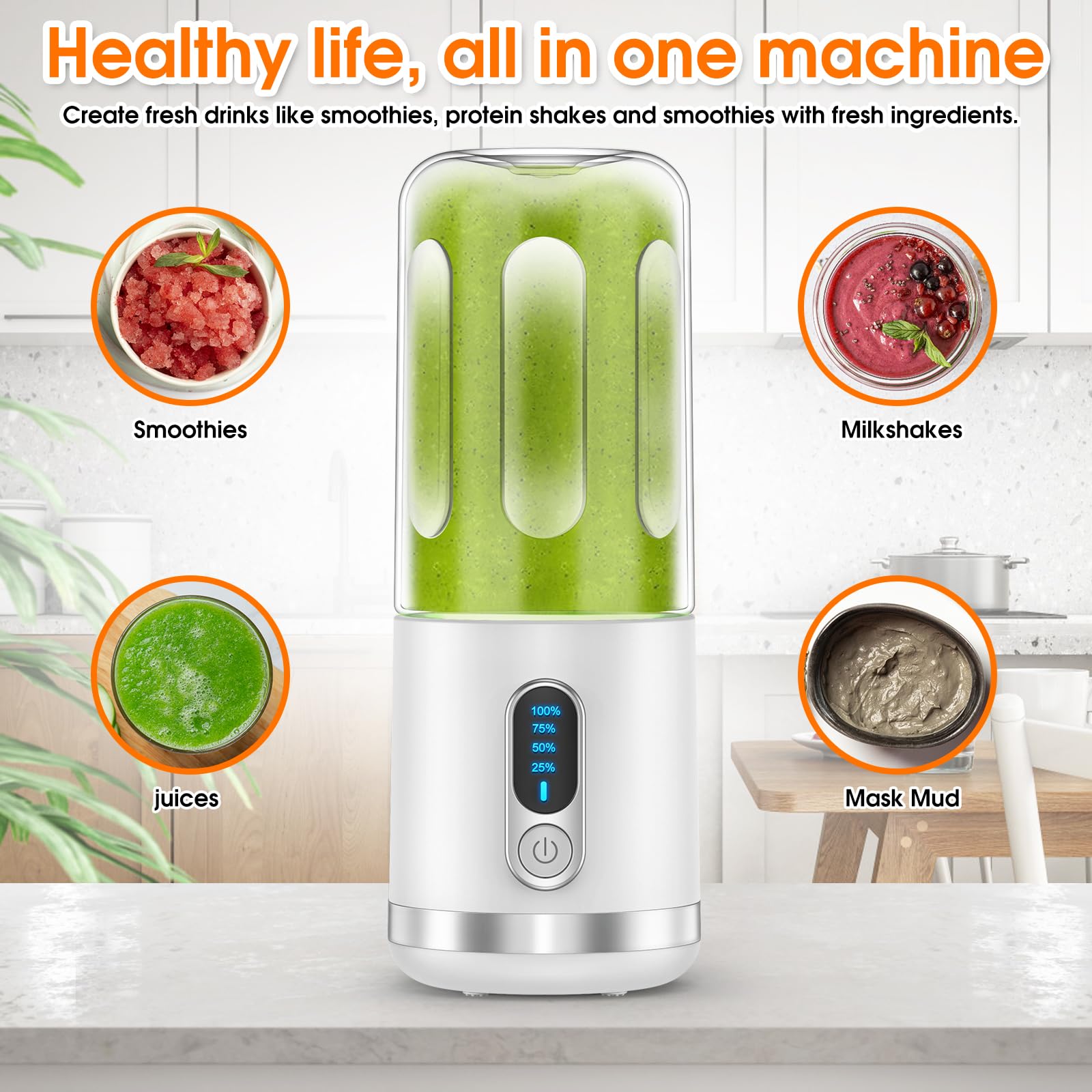 **Neza Portable Blender - USB-C Rechargeable Personal Blender for Shakes & Smoothies, 15.2 Oz BPA-Free Mini Blender, Perfect for Travel, Gym, Picnic & Office (White)**