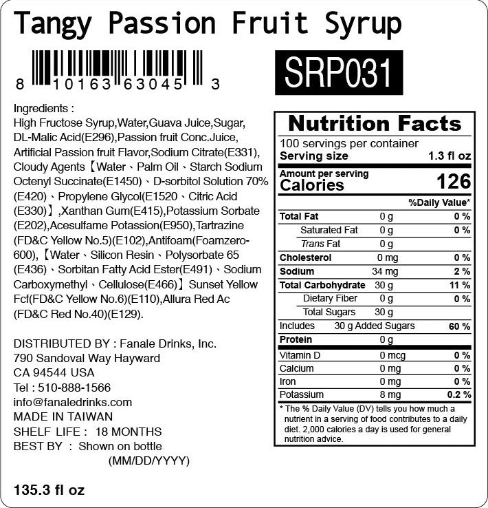 Tangy Passion Fruit Syrup - 11 lb Bottle (4 Bottles per Case) - Perfect for Cocktails, Desserts, and Beverage Flavoring