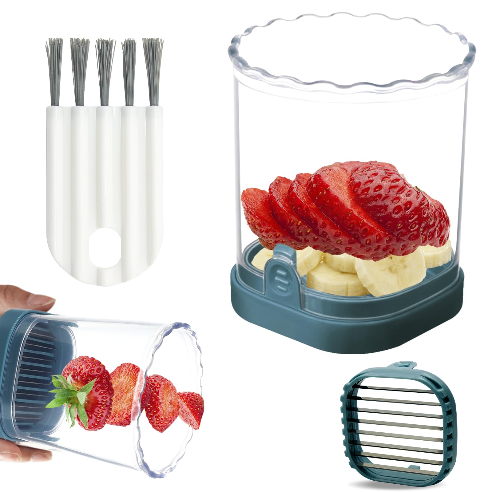 Strawberry Slicer Cup - Multi-Purpose Fruit & Vegetable Cutter for Strawberries, Eggs, Bananas, Mushrooms, Cucumbers, Kiwi - Kitchen Gadget Tool (Dark Teal) - Perfect for Fruit Salads, Smoothie Bowls & Meal Prep