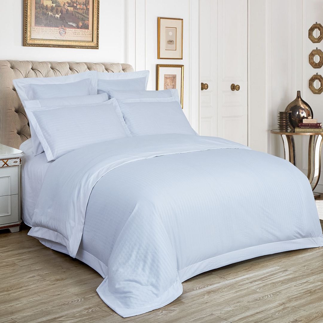 1000TC Ultra Soft Striped King Size White Duvet Cover Set - Luxury Bedding for Master Bedroom, Hotel & Guest Room Decor