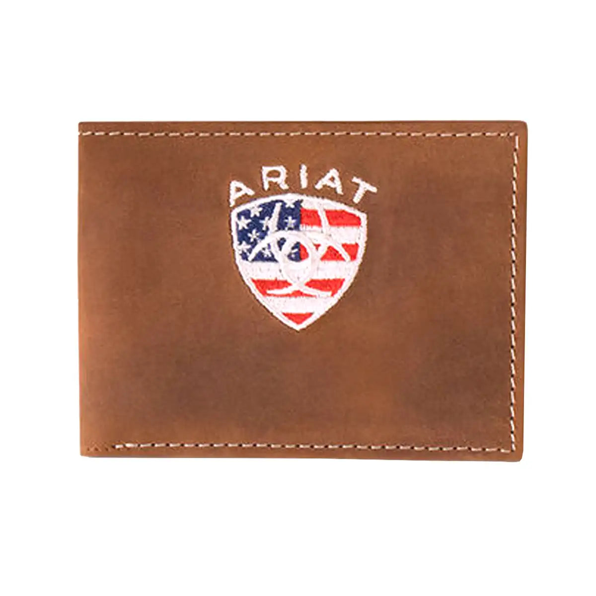 Ariat American Flag Shield Men's Bifold Wallet - Genuine Leather RFID Blocking Wallet for Men - Perfect for Everyday Carry, Travel & Gifts