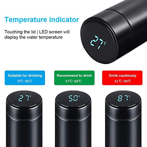 Smart LED Temperature Display Stainless Steel Insulated Water Bottle - 500ml, Black - Perfect for Gym, Hiking & Outdoor Activities