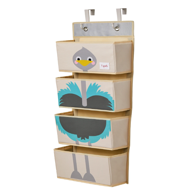 3 Sprouts Hanging Wall Organizer - Kids Room Storage Solution for Toys, Books & Accessories - Cute Ostrich Design - Perfect for Nursery, Playroom & Bedroom Organization