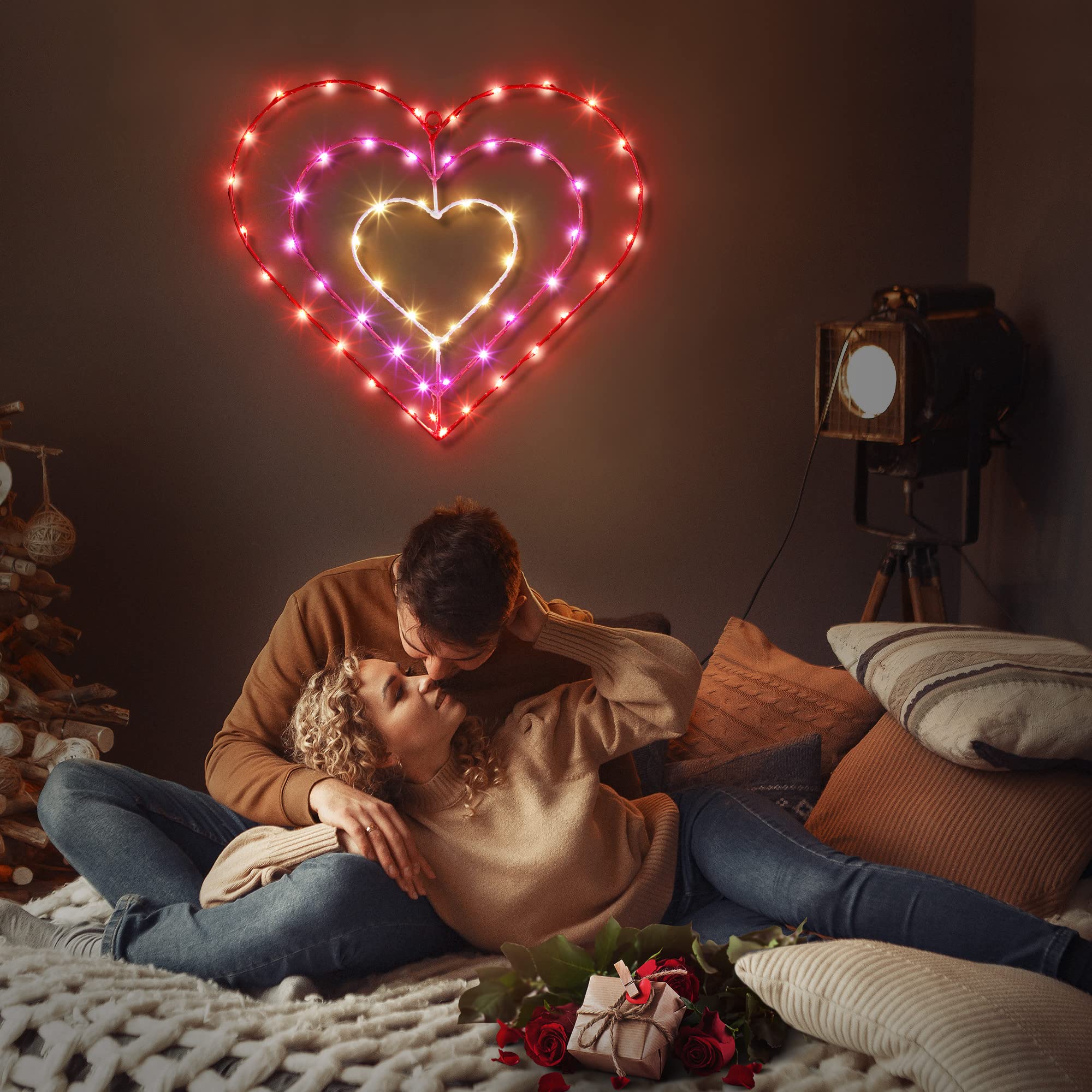 13 Inch Valentine's Day LED Lights - 8 Modes with Timer & Remote Control for Romantic Decorations (Heart Shape, 1 Pack) - Perfect for Valentine's Day, Wedding Proposals, Anniversary Parties & Home Decor