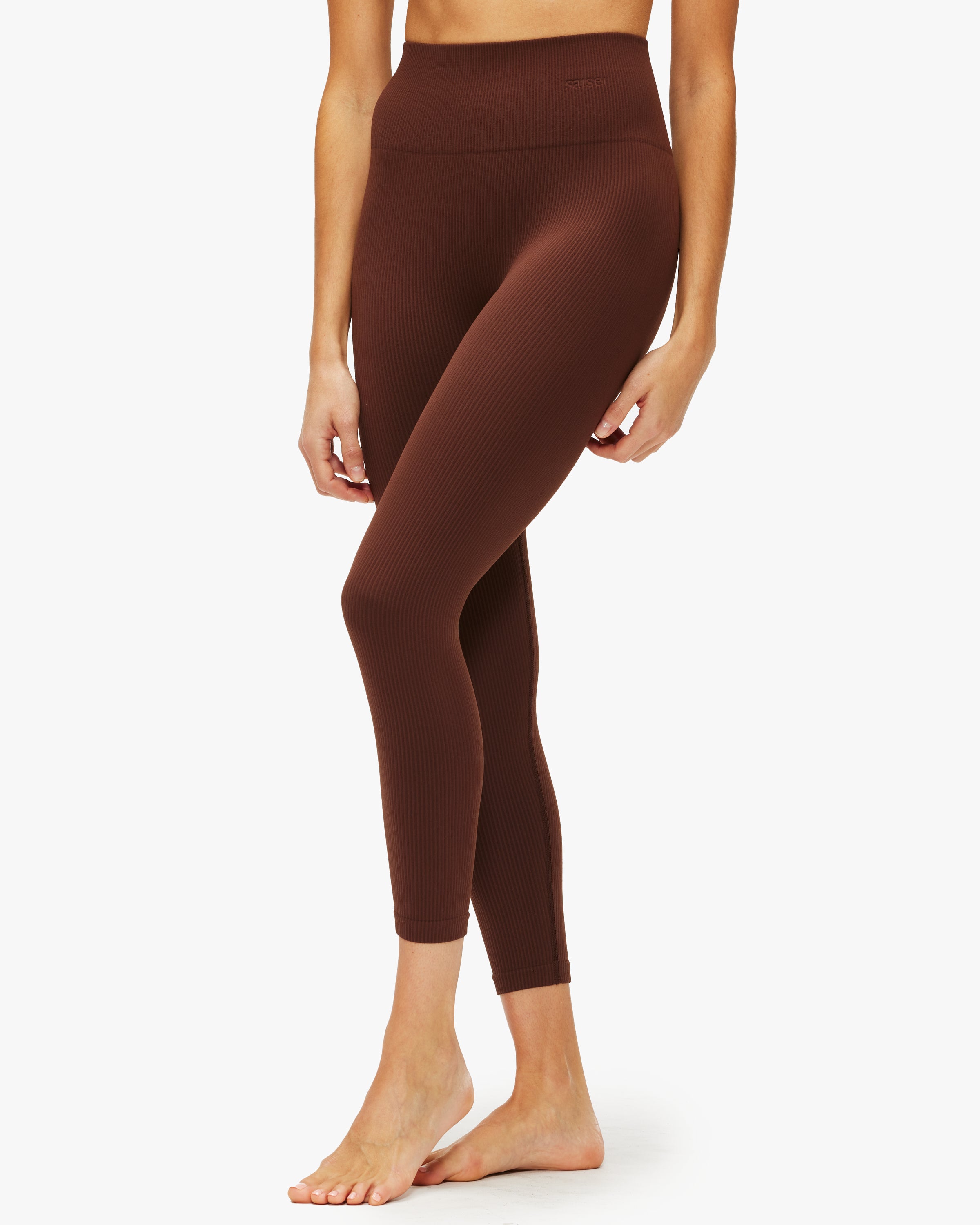 Saisei High Waist Ribbed 7/8 Leggings for Women - Soft Yoga Pants for Workout, Running & Lounge Wear