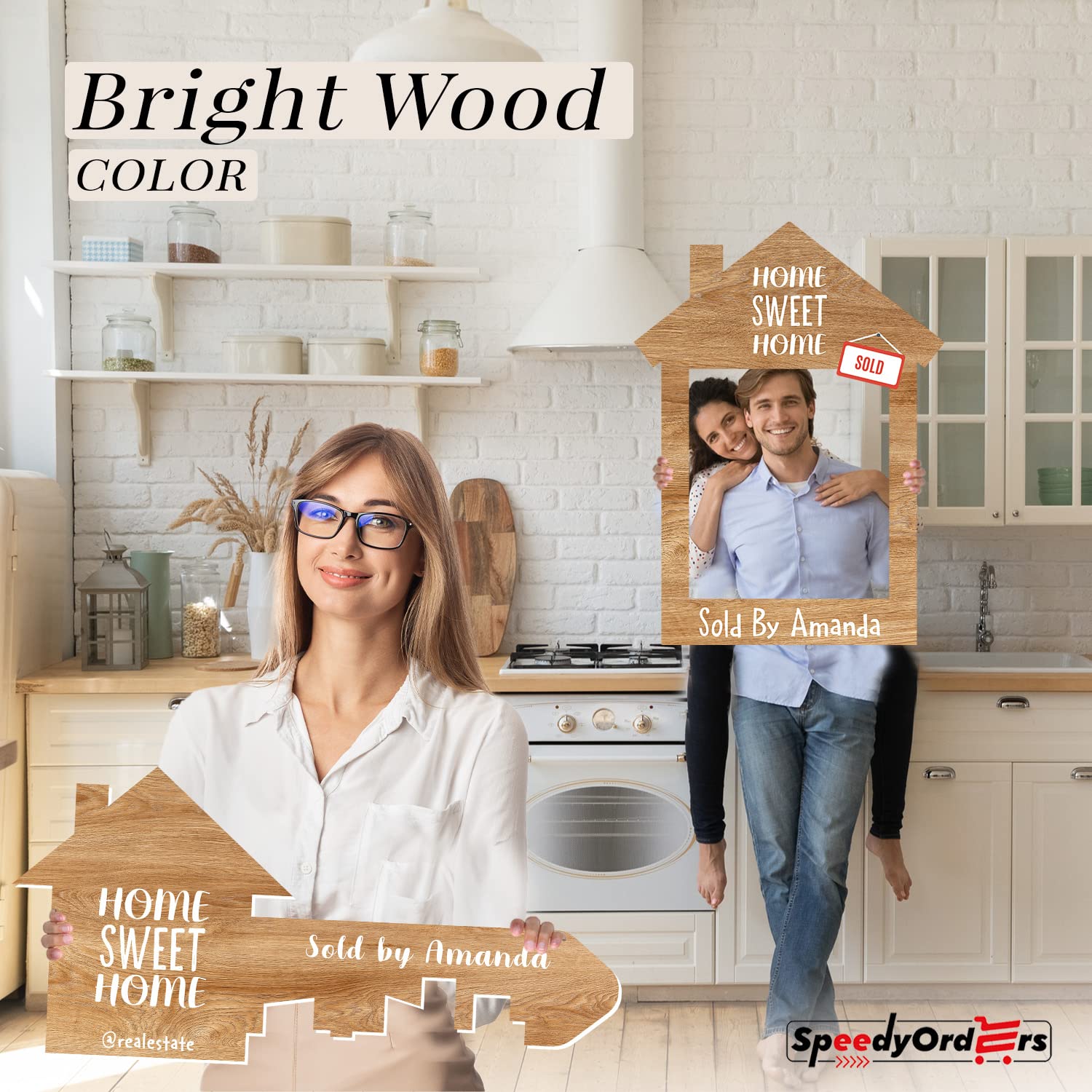 Custom Real Estate Key Prop - Personalized Photo Props for Realtors, Sold Sign Marketing Supplies, Closing Gifts & Agent Tools (Brown Wood, Size M) - Perfect for Open Houses, Client Appreciation & Social Media Marketing