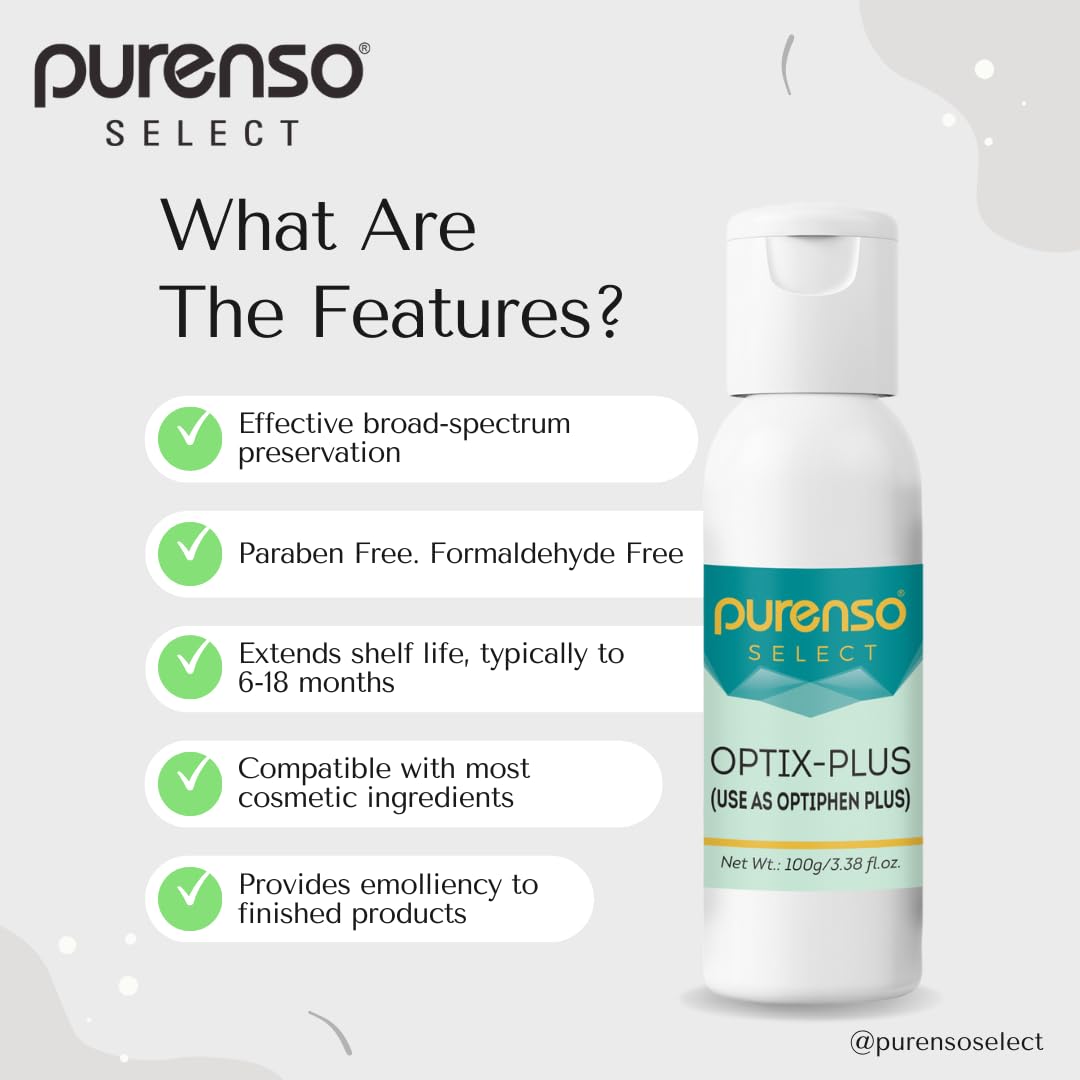 Purenso Select - Optix Plus (Alternative to Optiphen Plus) 50g | Natural Preservative for Lotion, Body Wash, Shampoo, Conditioner & Scrubs | Extend Shelf Life & Prevent Spoilage in DIY Cosmetics & Skincare Products