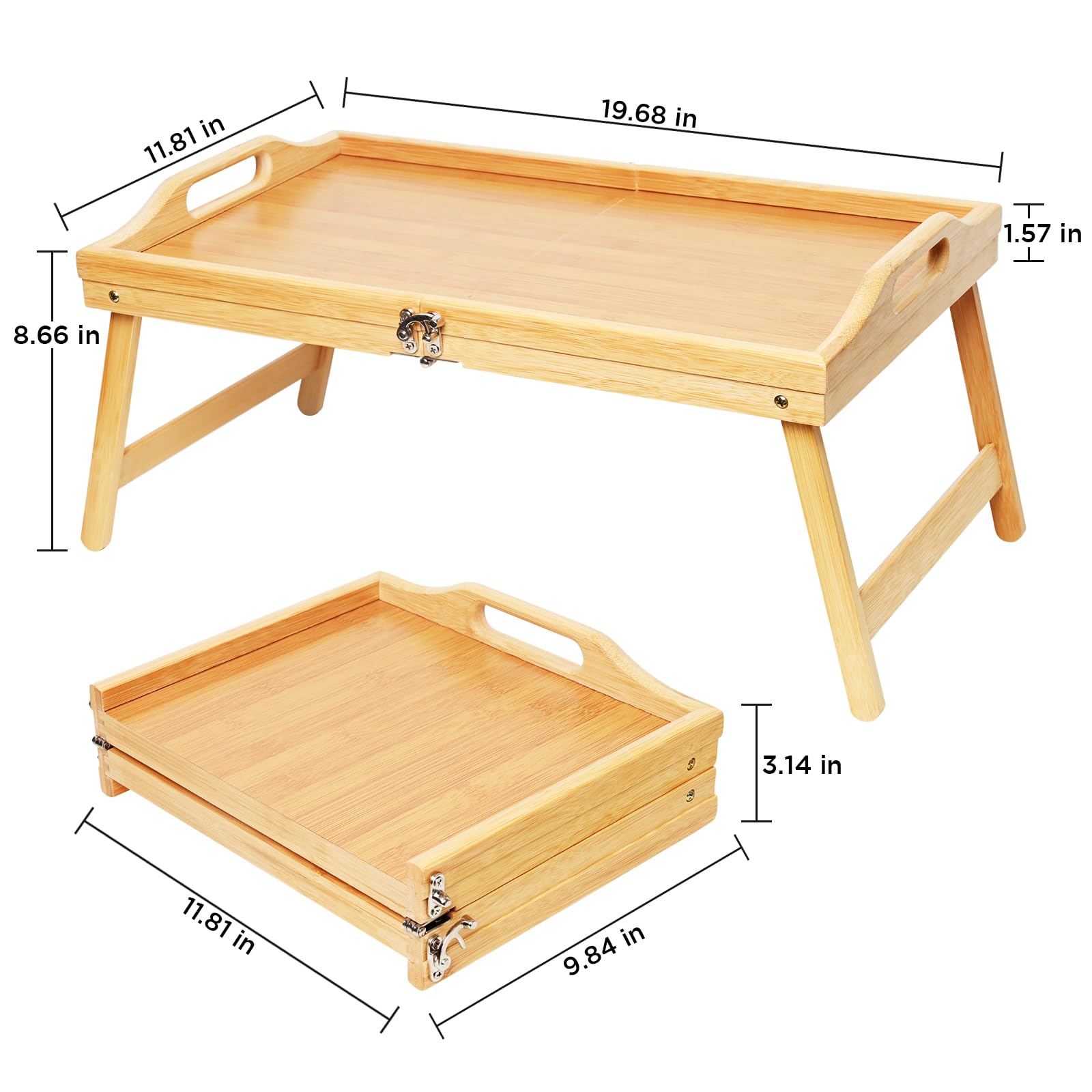Foldable Bamboo Breakfast Tray with Handles - Portable Laptop Desk for Sofa, Bed & Office - Lightweight Serving Tray for Eating, Working & Snacking | Perfect for Breakfast in Bed, Home Office & Dorm Room Use