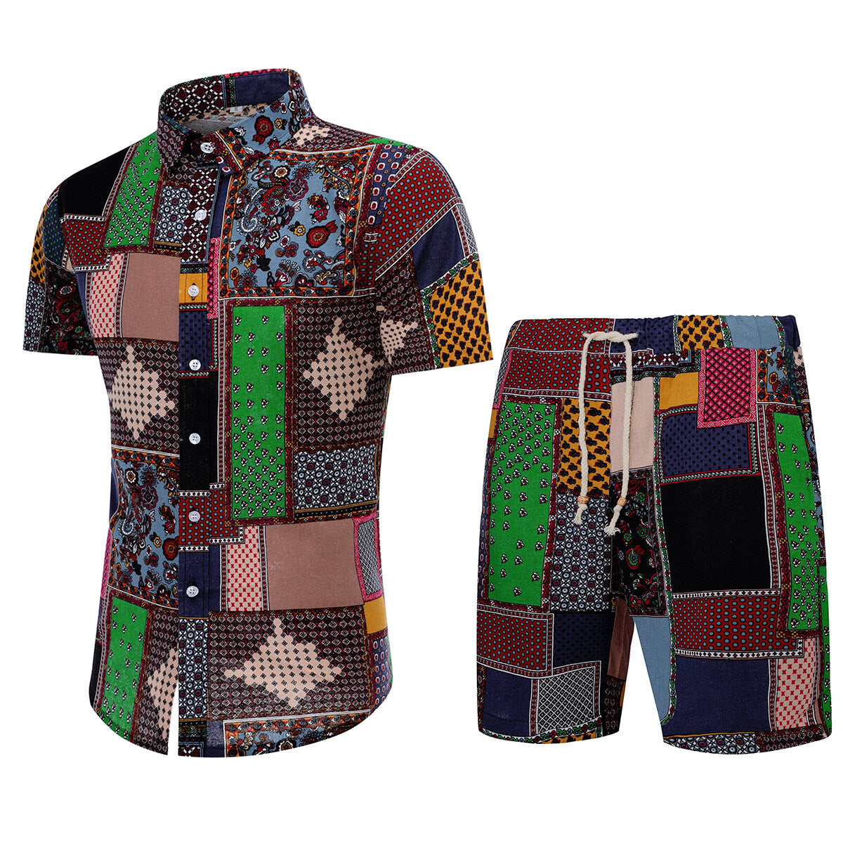 2-Piece Multi-Colored Square Hawaii Summer Suit for Women - Beach Vacation, Pool Party & Tropical Getaway Outfit