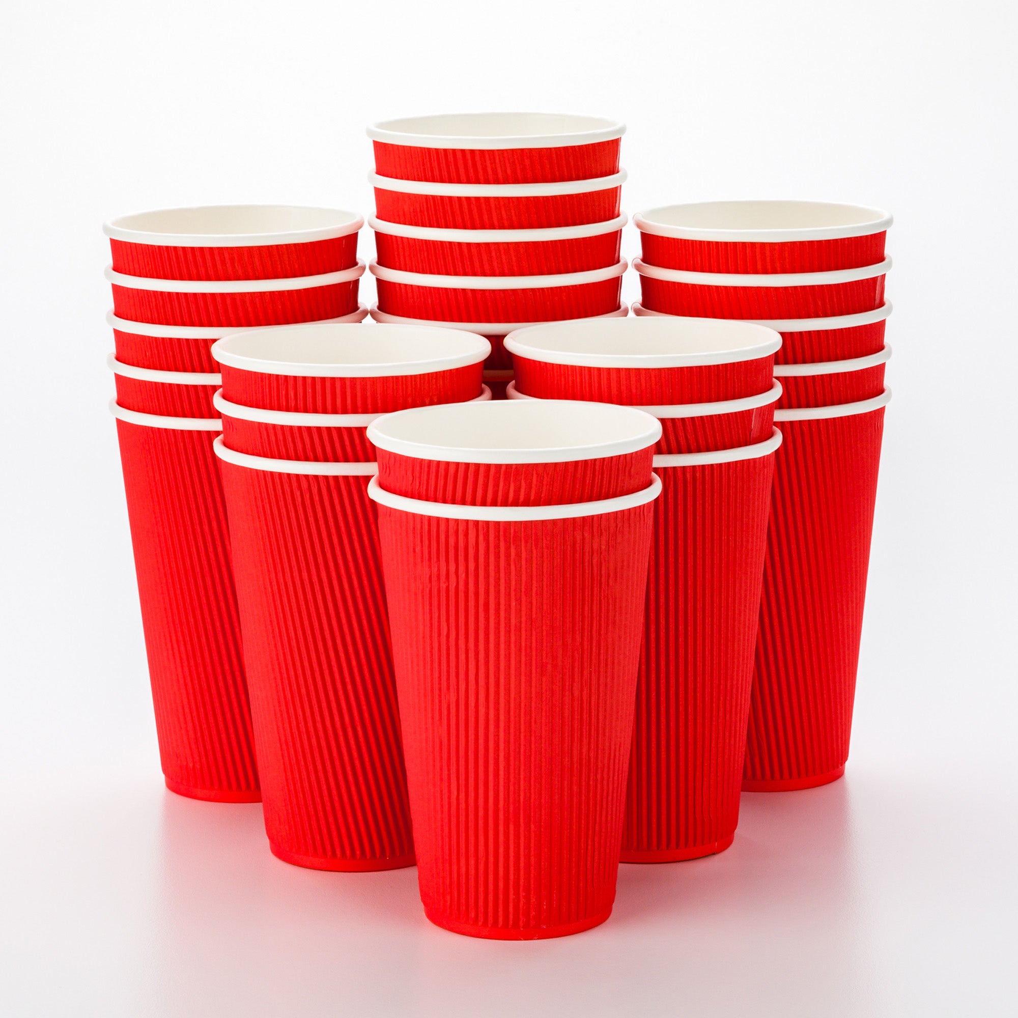 16 oz Red Disposable Paper Coffee Cups with Ripple Wall - 3.5
