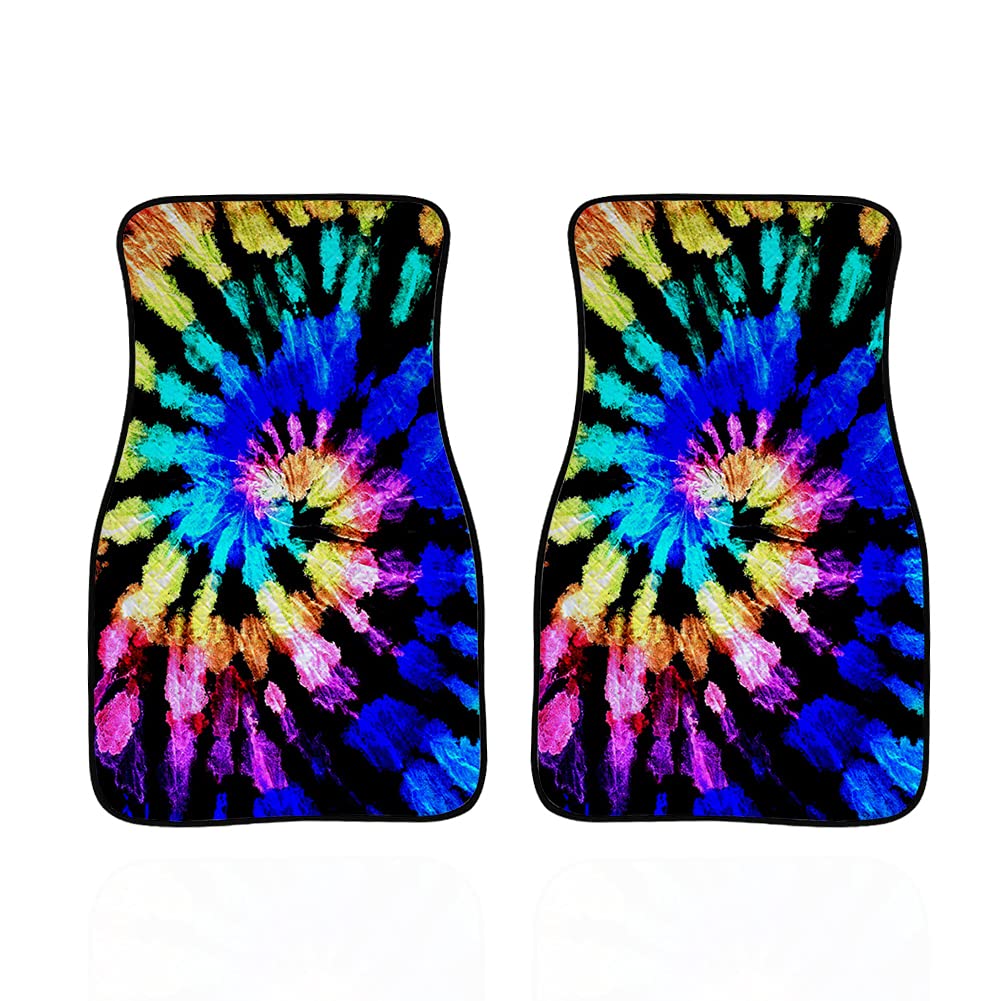Vibrant Tie-Dye Car Floor Mats Set of 2 - Non-Slip Heavy Duty Rubber Backing, Universal Fit for Front Seats | Waterproof & Durable for SUVs, Sedans, Trucks | Perfect for Road Trips, Commuting & Everyday Use