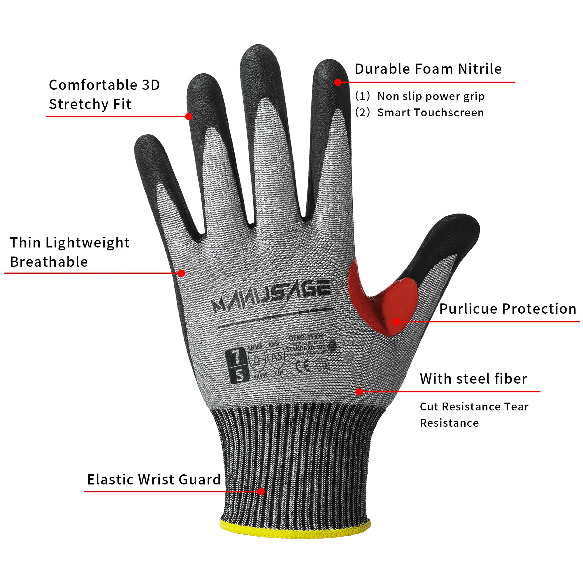 Cut Resistant A5 Gloves - Level 5 Protection for Kitchen, Butcher & Industrial Use - Durable Safety Gloves for Food Prep, Meat Processing & Construction Work