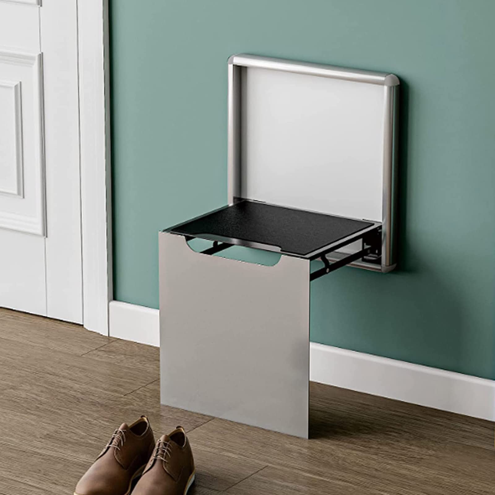 Wall-Mounted Invisible Shoe-Changing Stool - Aluminum Alloy Folding Shower Chair & Retractable Entryway Bench for Hallway, Kitchen, Bathroom - 440 lbs Weight Capacity - Perfect for Small Spaces & Elderly Assistance