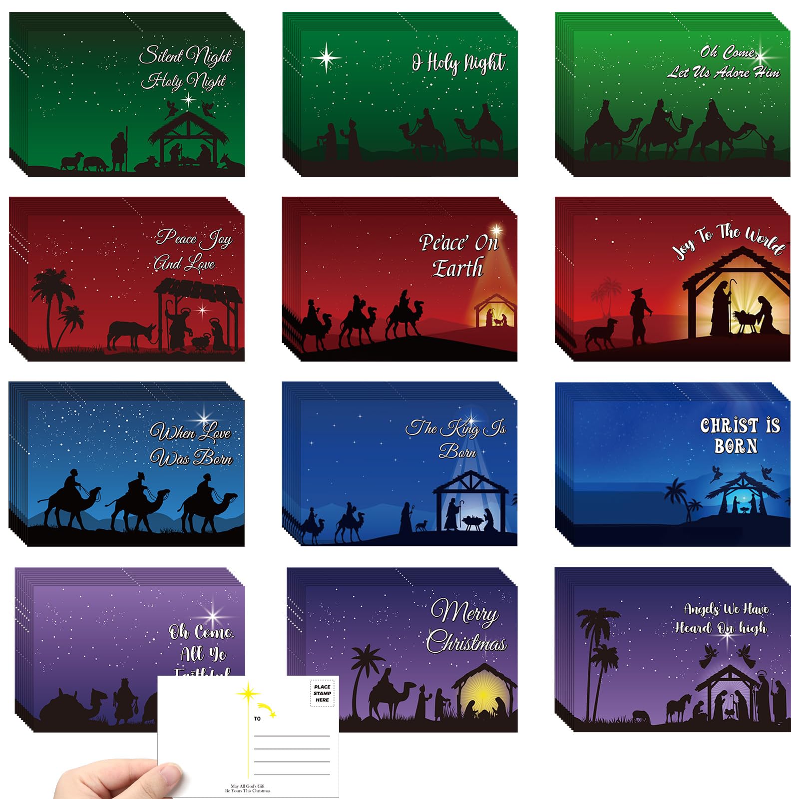 Kosiz 120 Pcs Nativity Christmas Cards - 4x6 Inch Blank Postcards & Greeting Cards (12 Assorted Designs) - Perfect for Holiday Gifts, Party Invitations & Festive Decorations